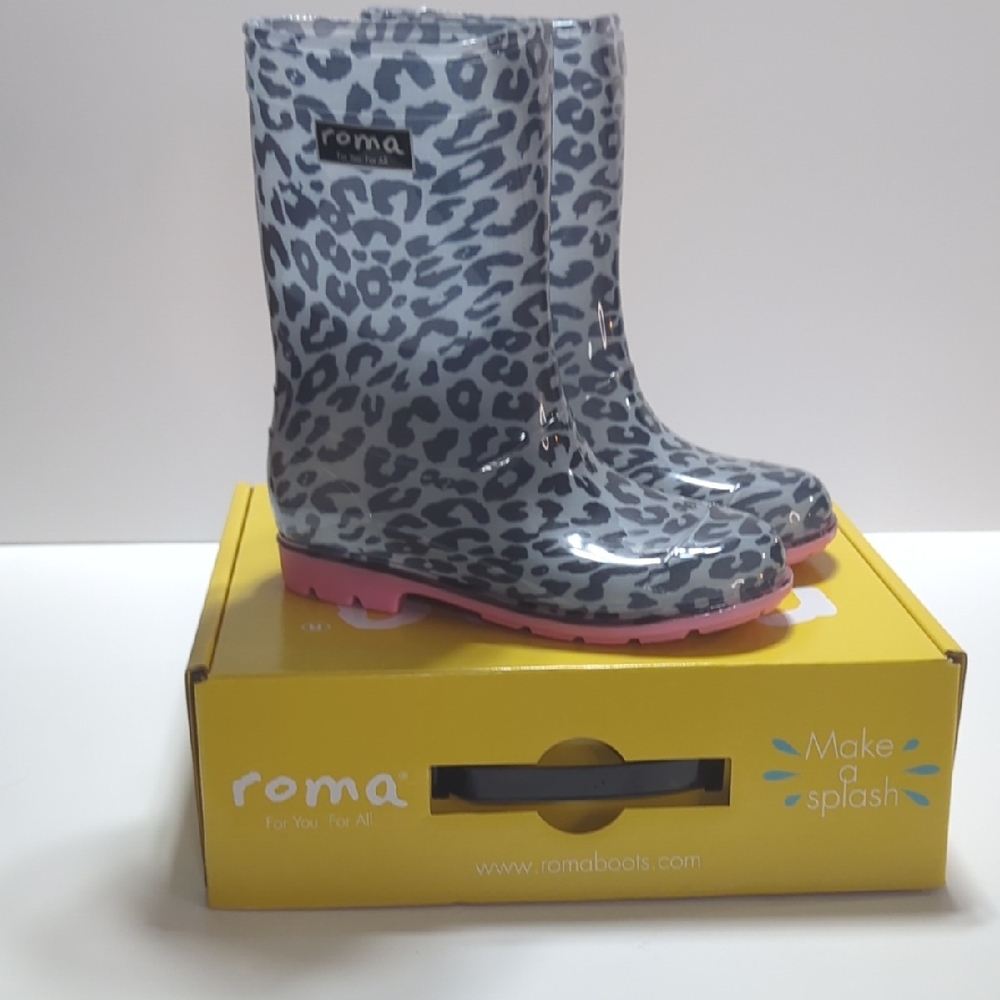 Roma Abel Kid's Leopard Print Rain Boots Size 13 - Picture 2 of 14